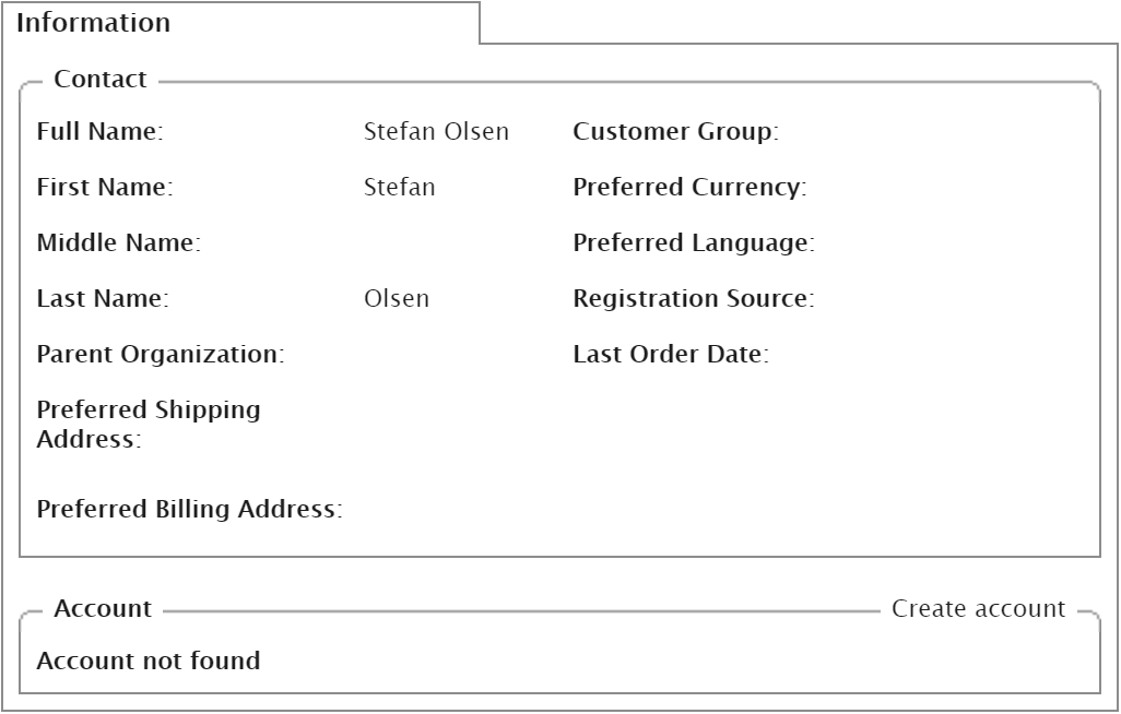 Screenshot of customer view when no account exists.