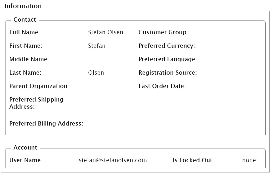 Screenshot of customer view with missing information for an existing user account.